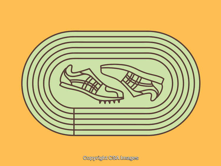 Color Line Art Illustration of a Running Track and Sports Shoes