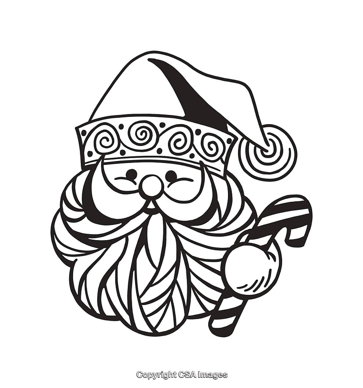 Black and White Santa Claus Illustration with Candy Cane Artwork