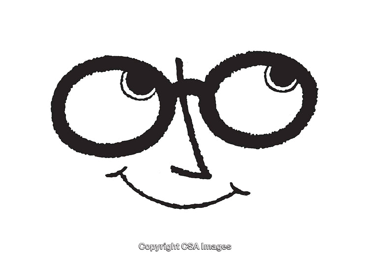 Whimsical Black and White Line Art Smiling Face with Glasses