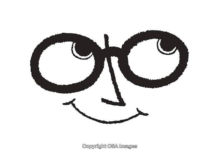 Whimsical Black and White Line Art Smiling Face with Glasses