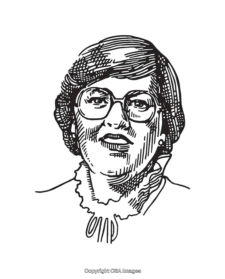 Black and White Line Art Portrait of a Woman with Glasses and Collar