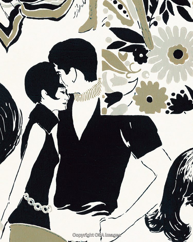 Retro Illustration of a Romantic Couple in Bold Artistic Style