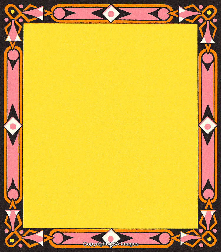 Vibrant Geometric Frame With Yellow Center and Pink Ornamented Border