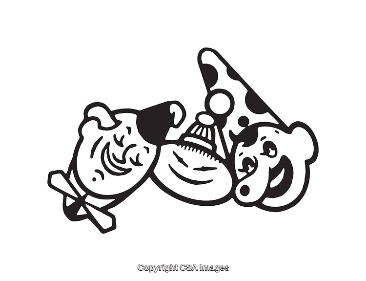 Black and White Line Art of Clown and Performers Illustration