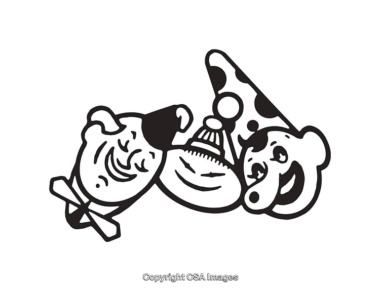 Black and White Line Art of Clown and Performers Illustration