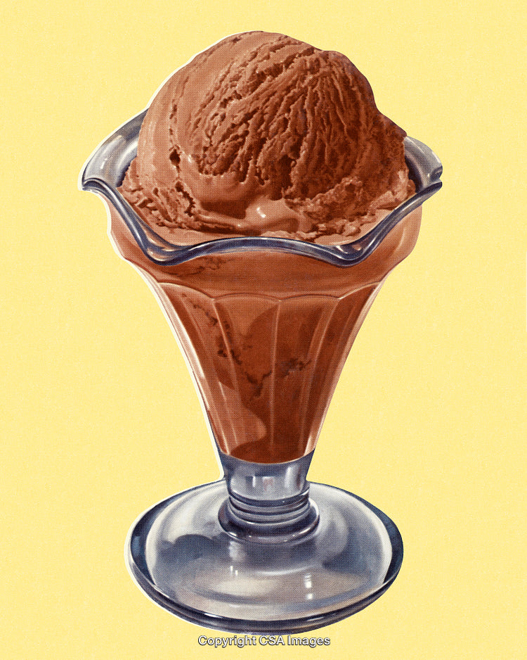 Retro Styled Illustration of Chocolate Ice Cream in Glass Dessert Cup