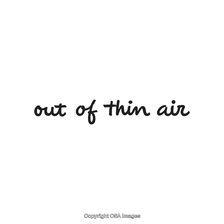 Simple Handwritten Phrase 'Out of Thin Air' on White Background