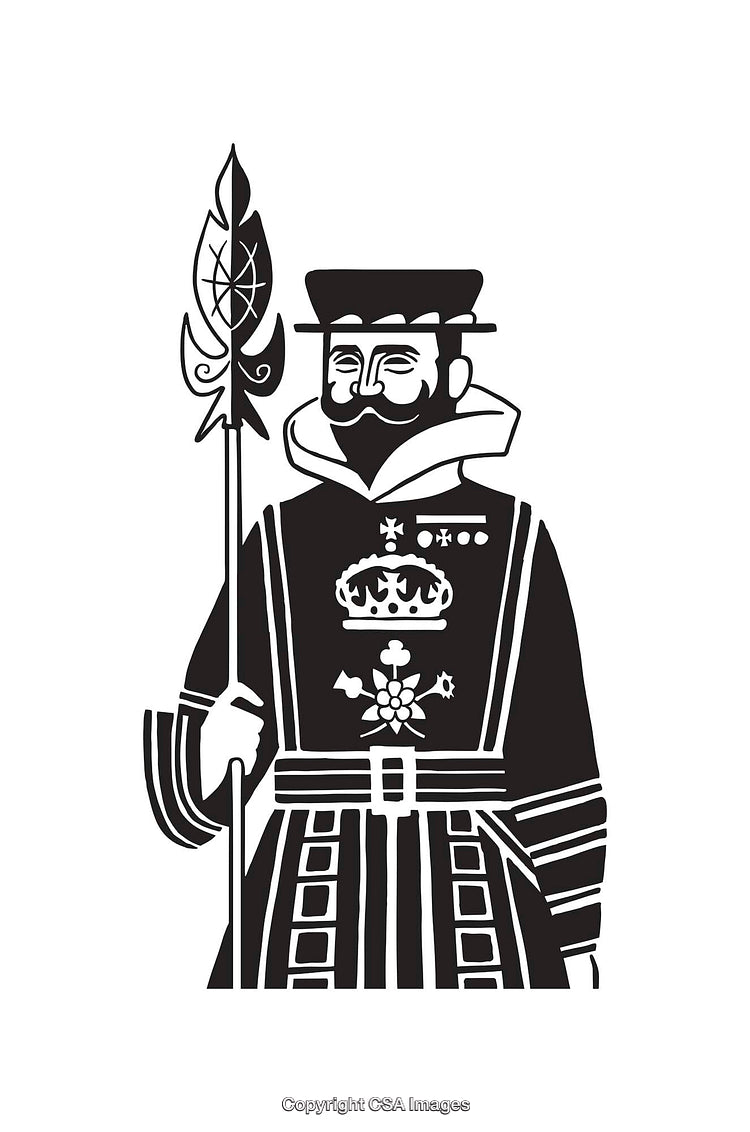Black And White Line Art Illustration of a Historical Guard