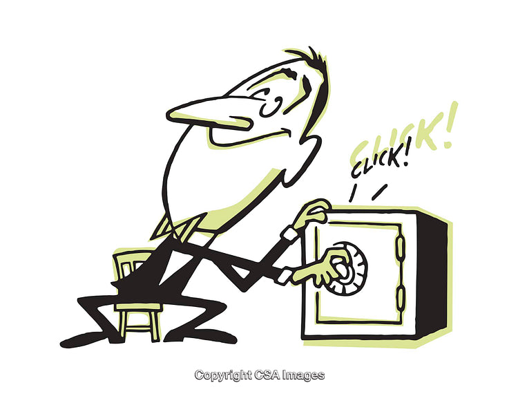 Cartoon Illustration of a Man Opening a Safe