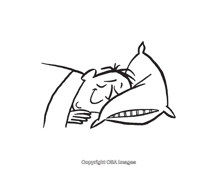 Black and White Line Art of a Person Hugging a Pillow