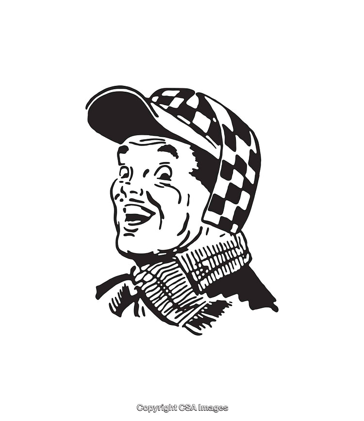 Illustration of Happy Man in Checker Patterned Cap and Scarf