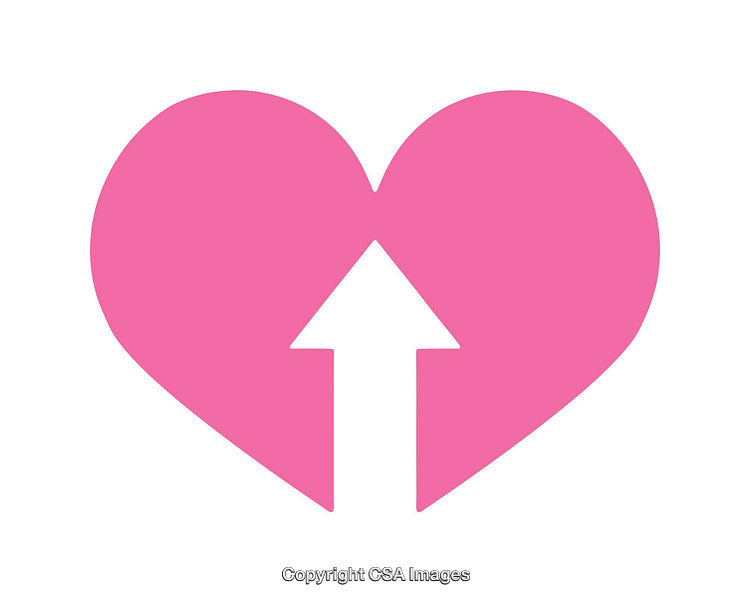 Pink Heart Icon with Upward Arrow on White Background