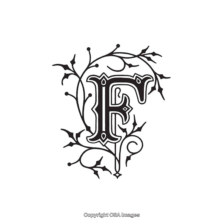 Elegant Ornamental Monogram Featuring the Letter F with Decorative Elements