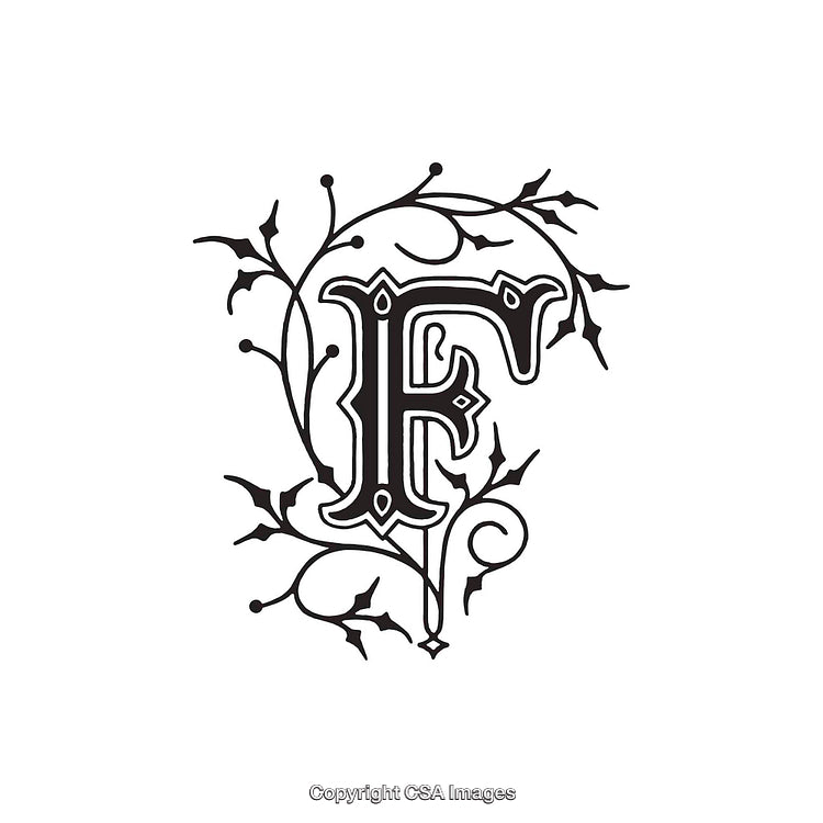 Elegant Ornamental Monogram Featuring the Letter F with Decorative Elements
