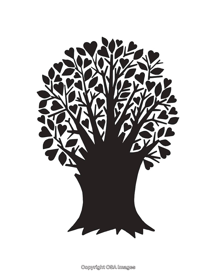 Tree Silhouette with Heart-Shaped Leaves Perfect for Illustrations