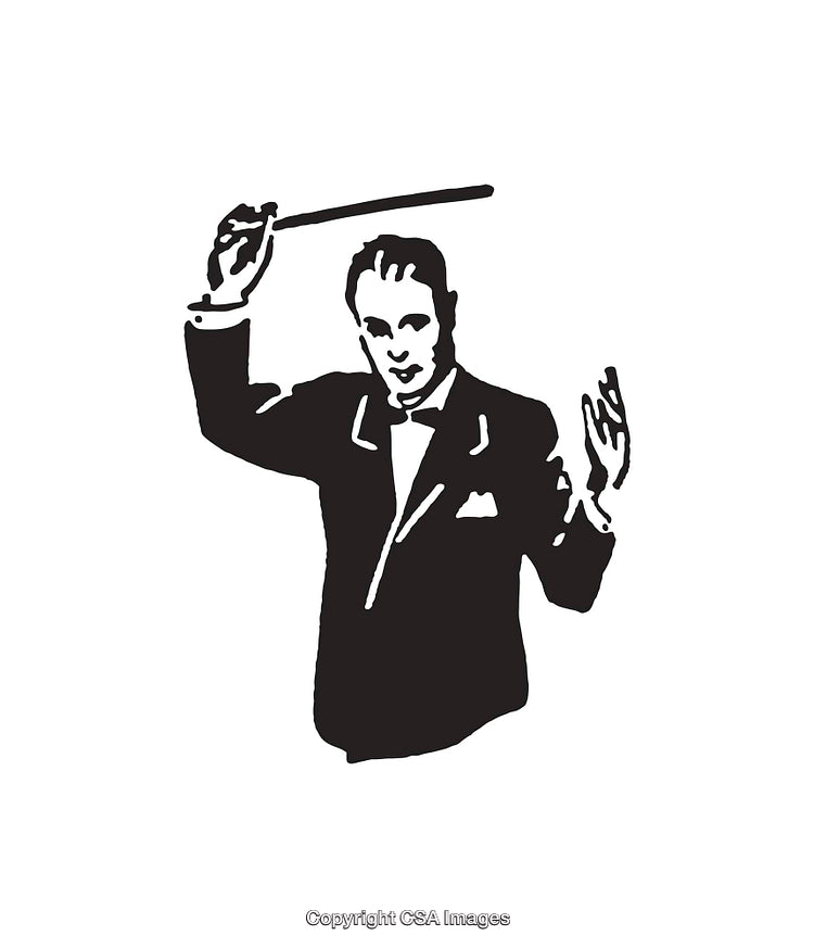 Black and White Line Art of a Conductor in Action