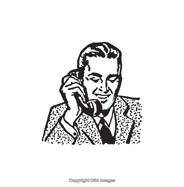 Retro Black and White Sketch of a Man on the Telephone