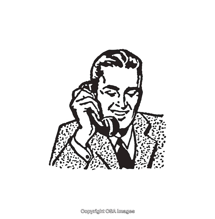 Retro Black and White Sketch of a Man on the Telephone