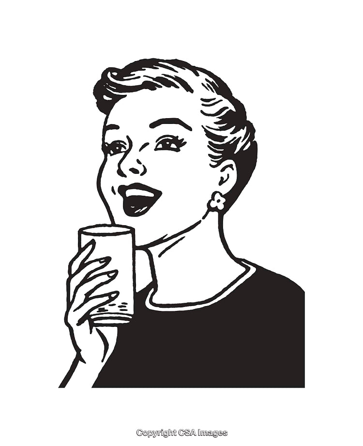 Vintage Style Line Art of a Woman Enjoying a Refreshing Drink