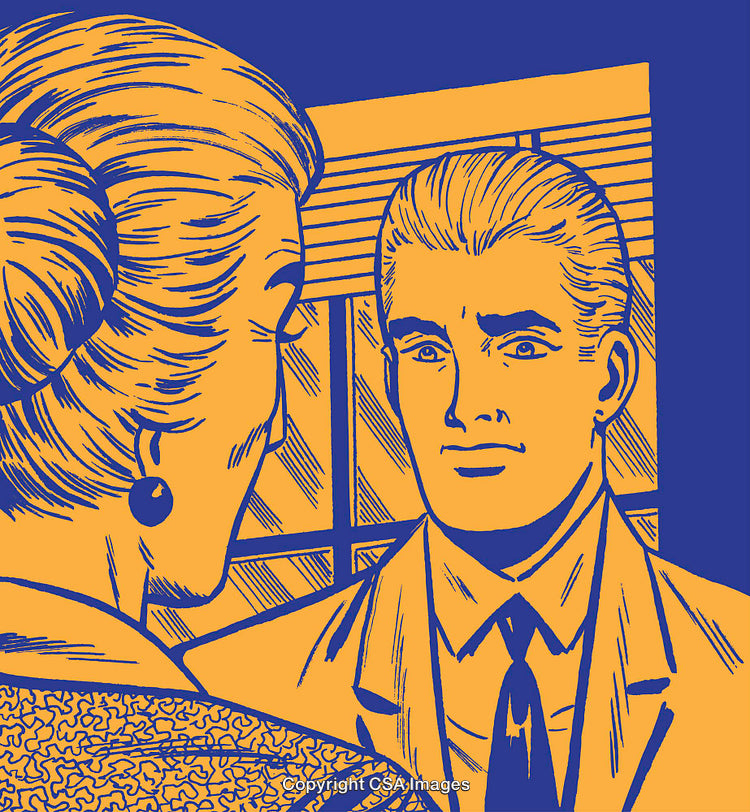 Vintage Styled Illustration Depicting a Conversation Between Two Characters