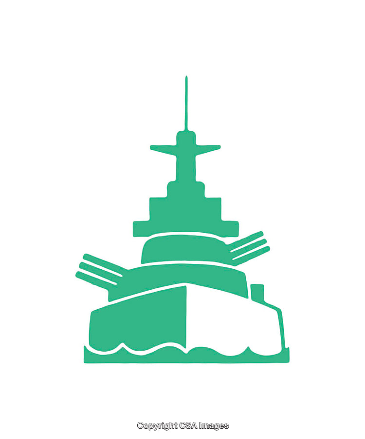 Simplistic Green Icon of a Warship Illustration on White Background