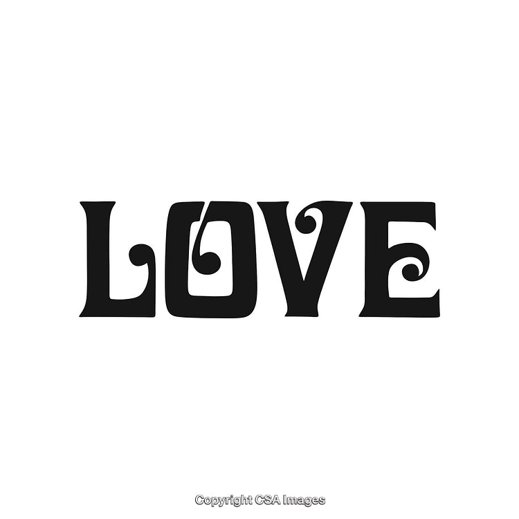 Decorative Typography Artwork Displaying the Word Love With Elegant Swirls Design