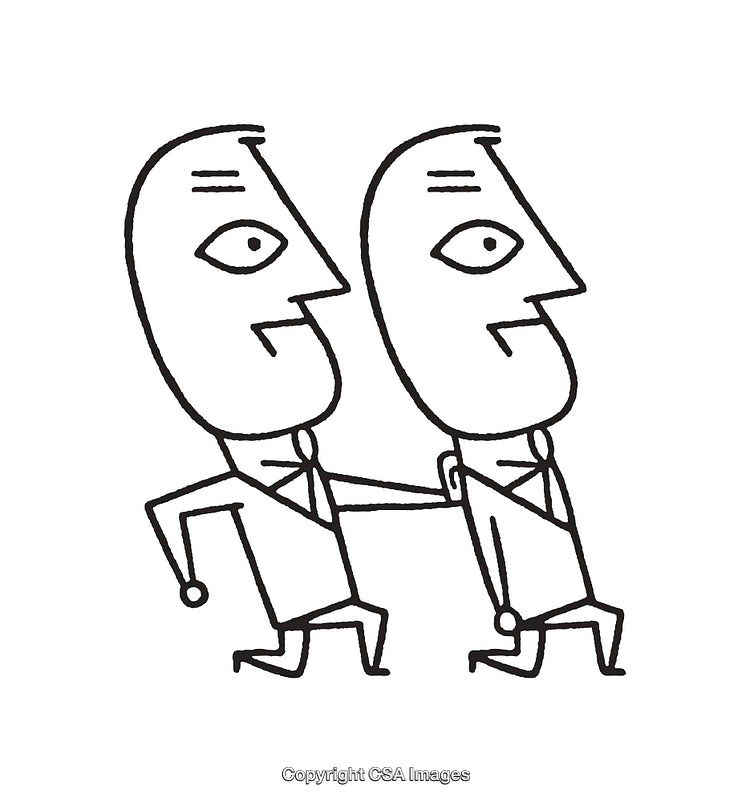 Abstract Line Art Depicting Two Connected Figures in Black and White