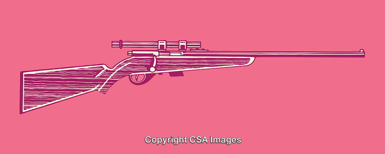 Pink Illustrated Rifle with Minimalist Line Art on a Vibrant Background