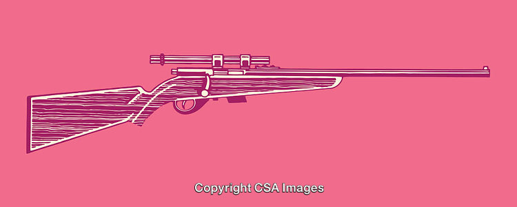 Pink Illustrated Rifle with Minimalist Line Art on a Vibrant Background