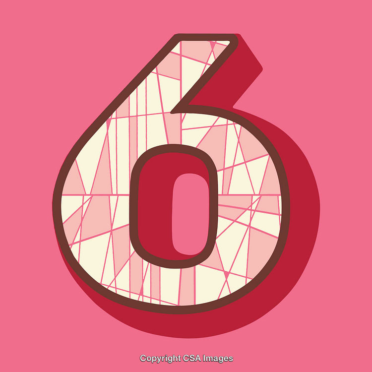 Stylized Pink Number Six With Geometric Pattern on Background