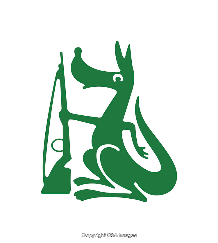 Green Stylized Animal Icon Featuring a Dog and a Gun