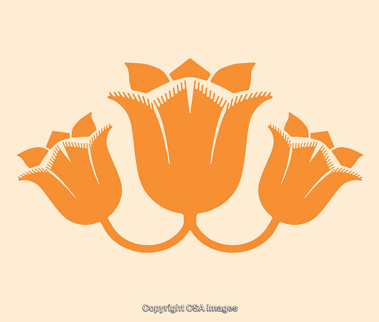 Orange Line Art Depiction of Three Stylized Tulips on Beige Background