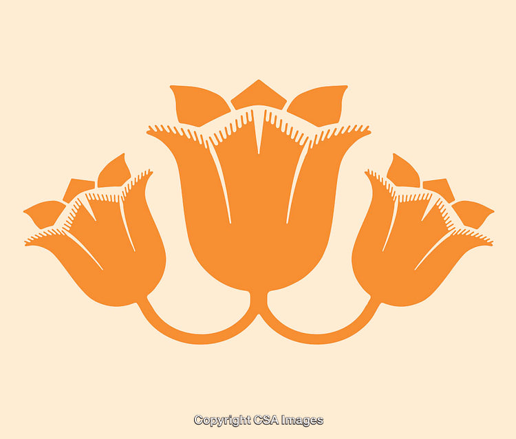 Orange Line Art Depiction of Three Stylized Tulips on Beige Background