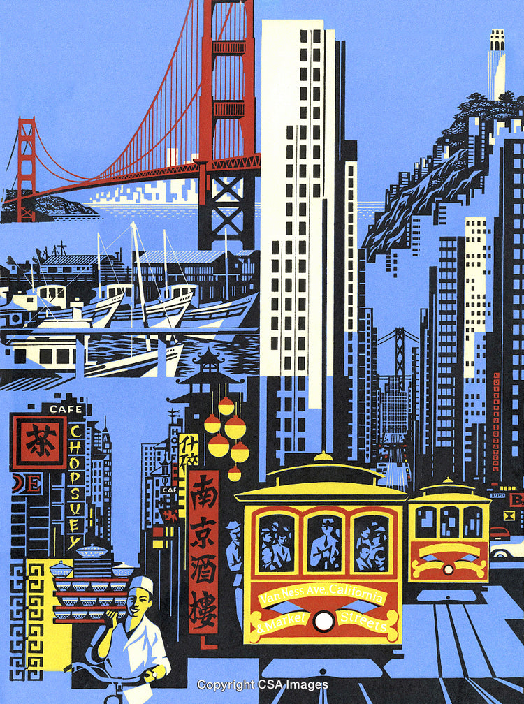 Illustrative Representation of Iconic San Francisco Landmarks and Scenery