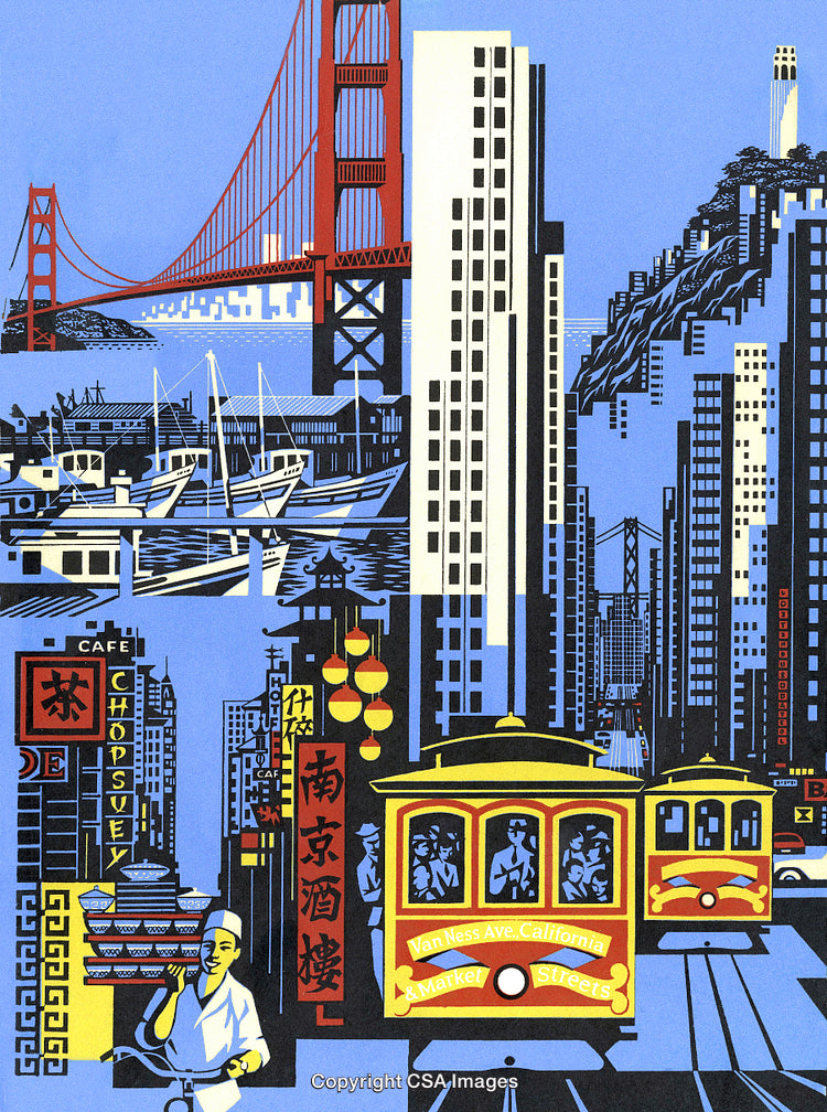 Illustrative Representation of Iconic San Francisco Landmarks and Scenery