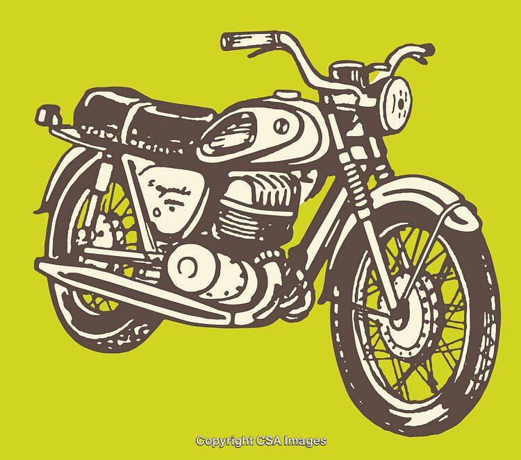 Vintage Motorcycle Illustration in Bold Retro Art Style