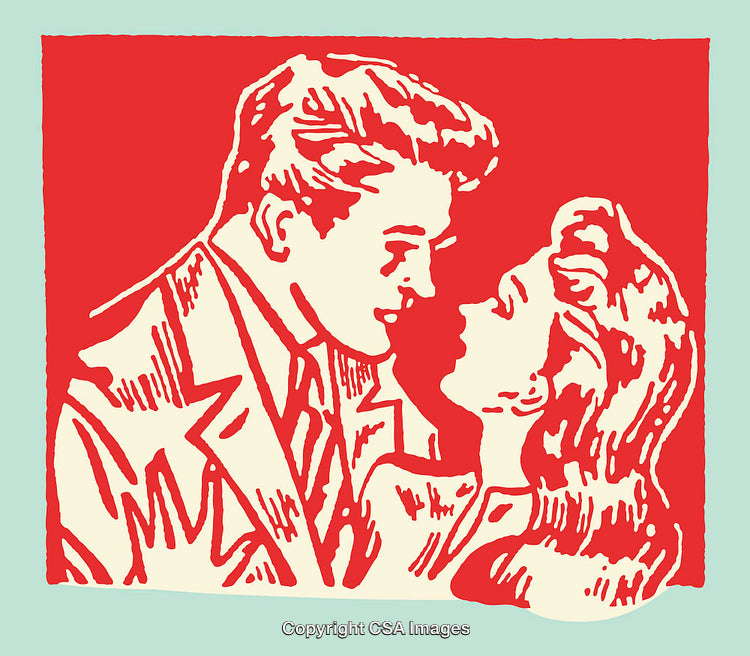 Vintage Illustration of Romantic Couple in Bold Color Art