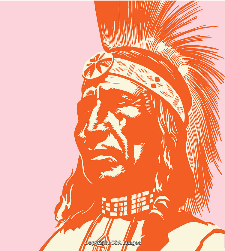 Native American Line Art Illustration with Traditional Headdress on Light Background