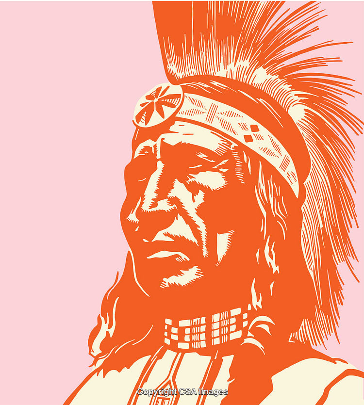 Native American Line Art Illustration with Traditional Headdress on Light Background