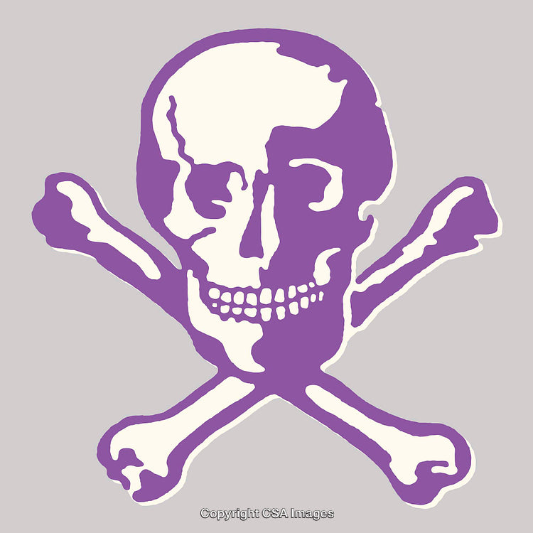 Purple Skull and Crossbones Illustration in Simplistic Line Art Style