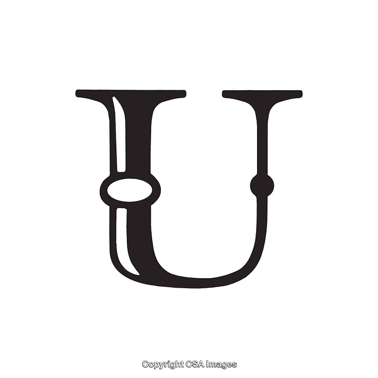 Elegant Black Letter U in Stylish Typeface on White Background