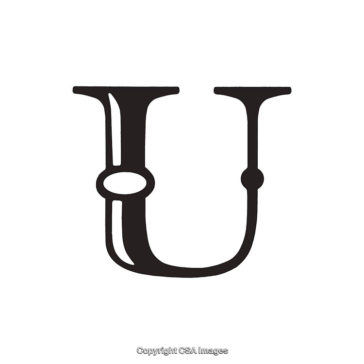 Elegant Black Letter U in Stylish Typeface on White Background