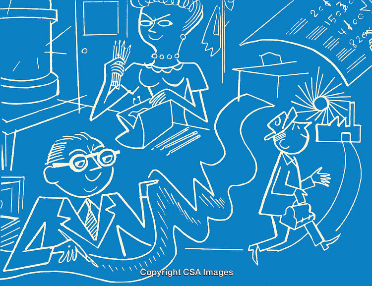 Colorful Line Art Illustrations Depicting Office and Industrial Themes