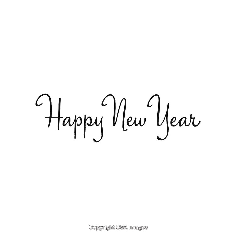 Happy New Year Text in Elegant Handwriting on White Background
