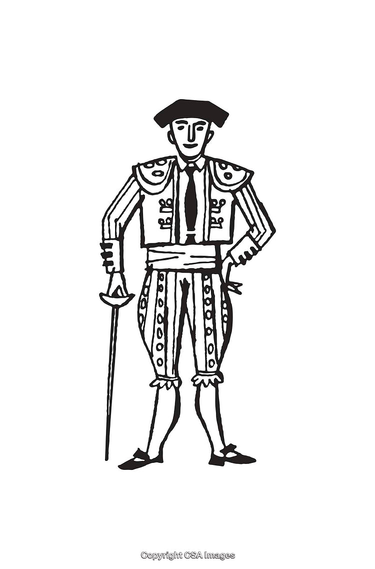 Black and White Illustration of a Traditional Spanish Matador