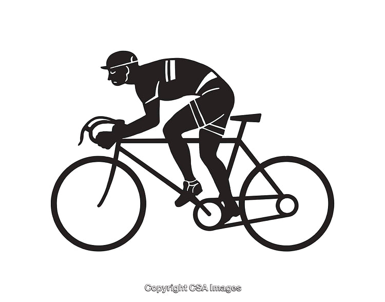 Cyclist Riding a Racing Bike in Black and White Graphic Illustration