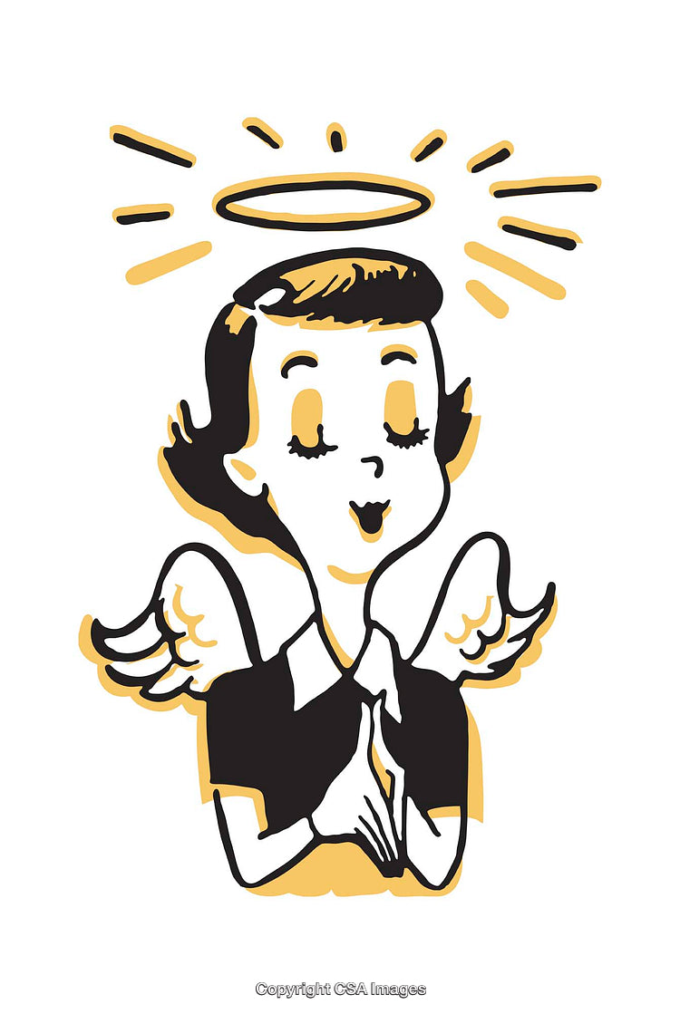 Retro Style Angel Illustration with Halo and Wings in Cartoon Style