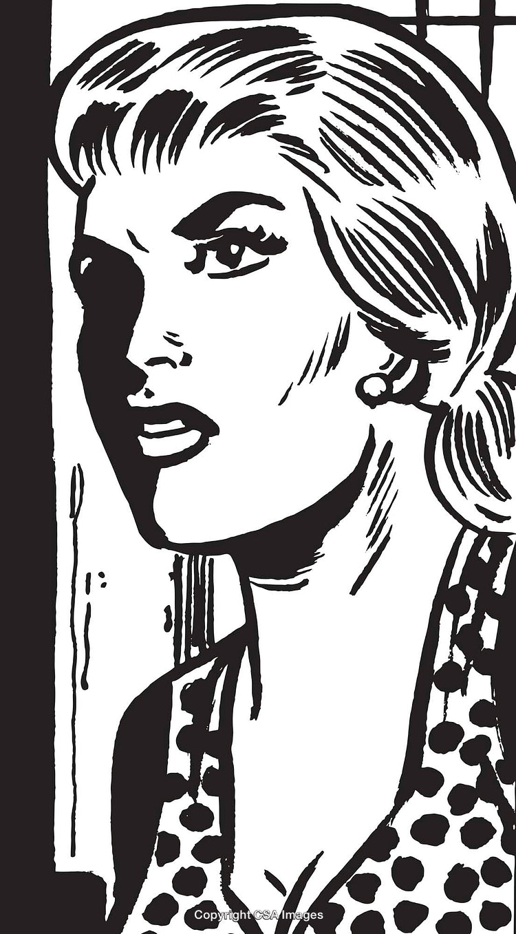 Retro Style Black and White Illustration of a Surprised Woman