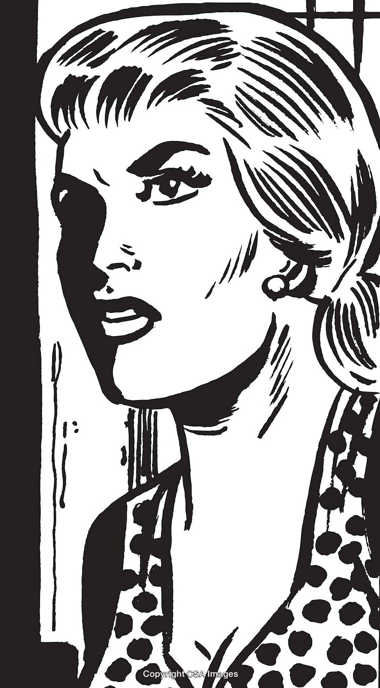 Retro Style Black and White Illustration of a Surprised Woman
