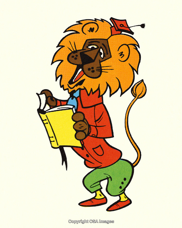 Cartoon Lion Wearing Academic Cap Reading A Book in Cheerful Pose